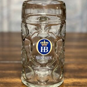 HB Hofbrauhaus Munchen 1L DIMPLED Thumbprint Glass German Beer Stein Mug Vtg
